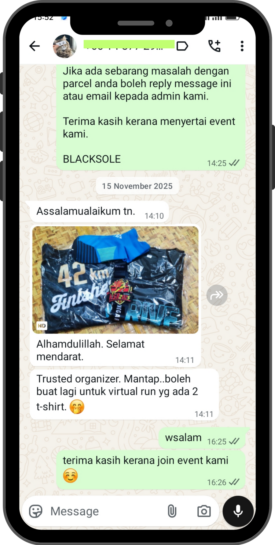 Runners WhatsApp review screenshot